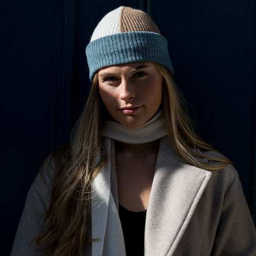 AD Colour Block Cashmere Beanie - Ginger