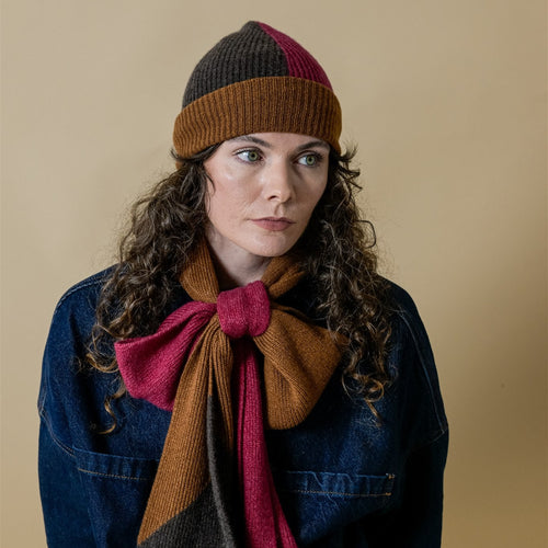 AD Colour Block Cashmere Beanie - Cacao