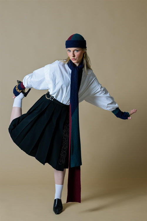 CAOL Slim Colour Block Cashmere Scarf - Fig