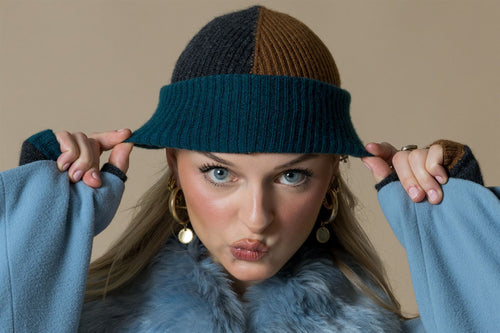 AD Colour Block Cashmere Beanie - Kiwi