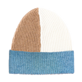 Colour-blocked beanie in  beige, white, and blue.