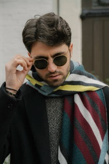 LOUD Wide Cashmere Scarf In Deconstructed Tartan - Stewart